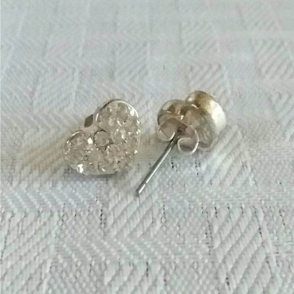 White Crystal Heart Drop Studded Earrings - Picture 2 of 4